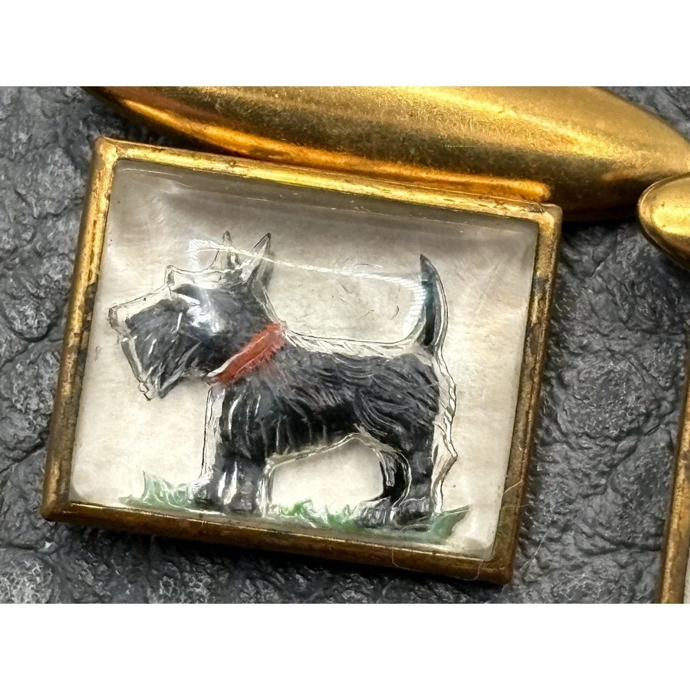 Vintage Scottish Terrier Scottie Dog Enamel Cufflinks Essex Gold Tone